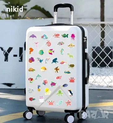 50 бр Морски животни риби морско дъно самозалепващи лепенки стикери за украса декор картонена торта, снимка 5 - Други - 47787806