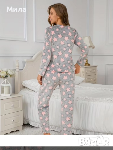 Дамска пижама, светло сиво и розово, XL     , снимка 2 - Пижами - 52829807