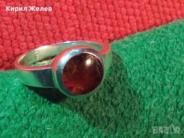 КЕХЛИБАРЕН СРЕБЪРЕН ПРЪСТЕН СРЕБРО 925 с НАТУРАЛЕН БАЛТИЙСКИ КЕХЛИБАР МАЙСТОРСКА РЕТРО РАБОТА 42081