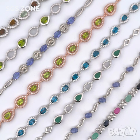 Сребърна гривна с необичаен лондонски топаз от Тайланд, снимка 8 - Гривни - 53450370