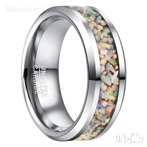 Волфрамов пръстен Vakki 8 мм с огнен опал размер 65 (20.7) НОВ