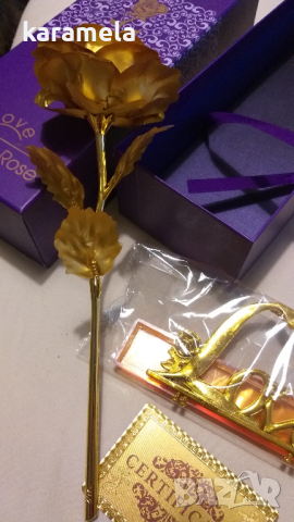 Златна роза със поставка, снимка 4 - Подаръци за жени - 44549261