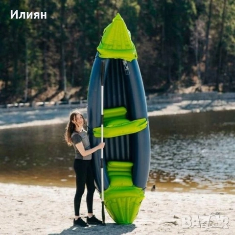 Двуместен надуваем каяк с гребло и помпа Q4Life X2 325x81x53см Лодка, снимка 2 - Водни спортове - 53866182