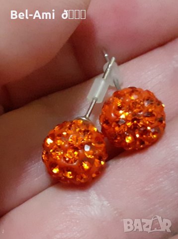 Оранжеви обеци със Сваровски камъни, снимка 1 - Обеци - 33878928