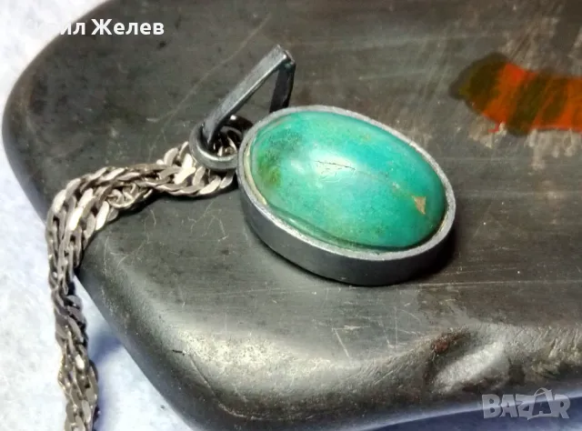 СТАРИНЕН СРЕБЪРЕН РЕТРО ПЕНДАНТ с НАТУРАЛЕН ЗЕЛЕН НЕФРИТ и СРЕБЪРНА ВЕРИЖКА МАРКОВО СРЕБРО 975 43300, снимка 12 - Антикварни и старинни предмети - 49917719