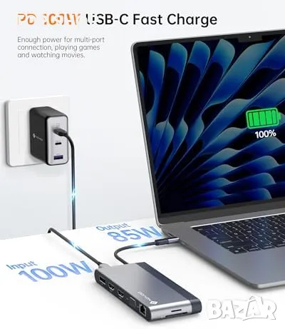 Нов Универсален USB C Хъб 14 в 1, 8K DP, 4K Dual HDMI, 100W PD Докинг Станция, снимка 4 - Друга електроника - 49451254
