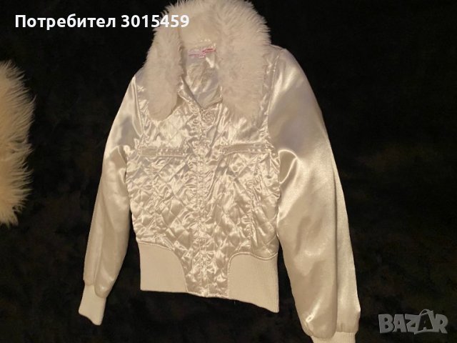 Бяло сатенено яке Tally Weijl с пухкава яка, снимка 3 - Якета - 42498314