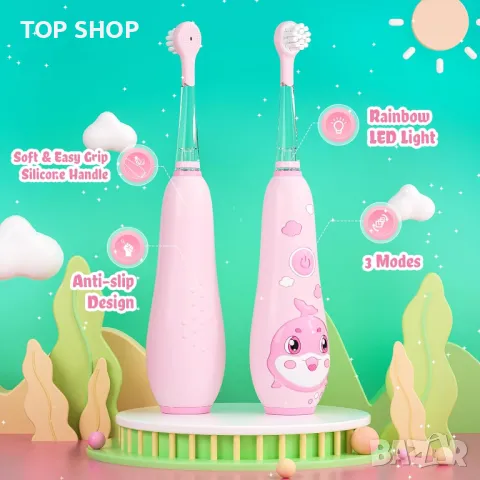 Seago Kids Детска електрическа четка за зъби, акумулаторна, с магнитно зареждане, розова, снимка 7 - Детски - 49340588