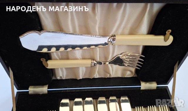 Английски посребрени прибори за хранене риба и за сервиране за 6 човека сервиз , снимка 3 - Други ценни предмети - 53738380