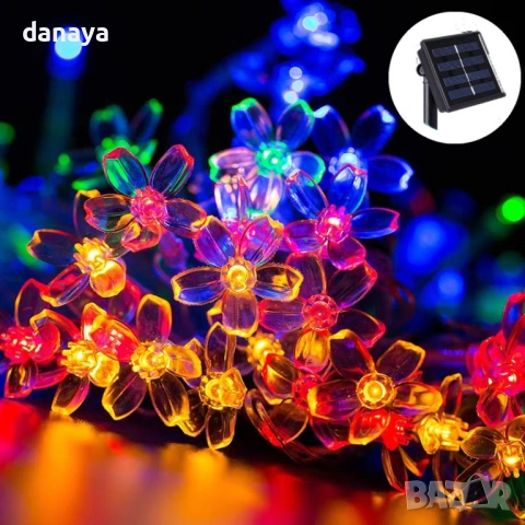 6358 Светещи соларни лампички Цветя, 20 Led, 5 метра