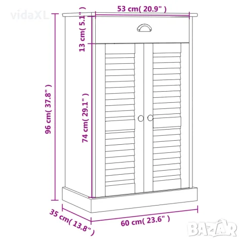 vidaXL Шкаф за обувки VIGO, бял, 60x35x96 см, бор масив, снимка 9 - Шкафове - 56147336
