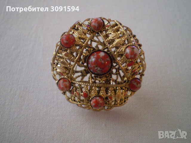 брошка Винтидж червен на петна - яспис, снимка 6 - Антикварни и старинни предмети - 40474152