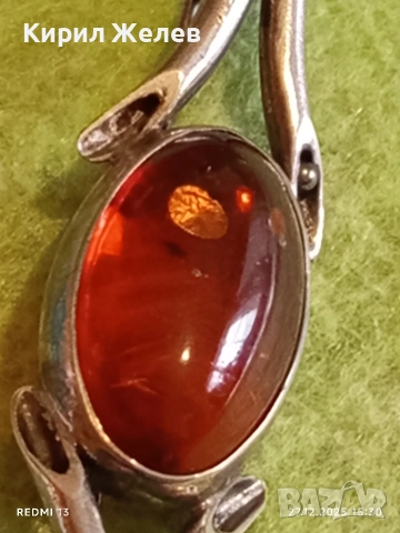 Винтидж сребърна брошка с ЕСТЕСТВЕН БАЛТИЙСКИ КЕХЛИБАР елегантна Арт бижу 38755, снимка 7 - Антикварни и старинни предмети - 52912928