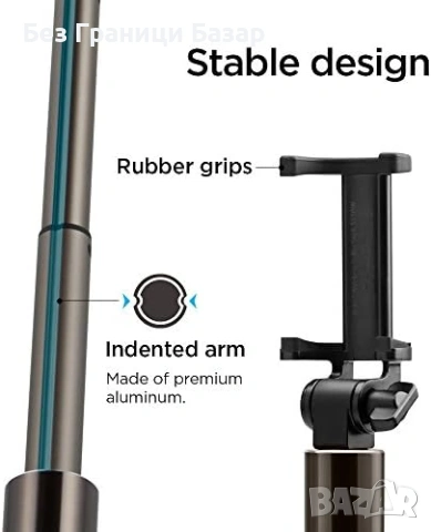 Нов Bluetooth селфи стик Spigen Velo, лек и компактен, дистанционно за снимки, снимка 7 - Чанти, стативи, аксесоари - 53096535