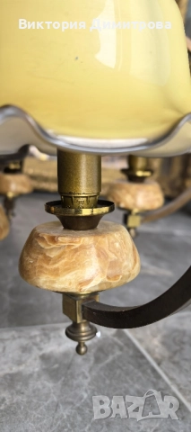 Италиански Полилей от месинг, Оникс и опал, снимка 9 - Полилеи - 51436040