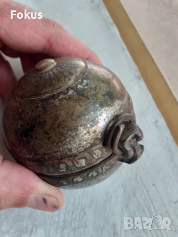 Уникален стар османски бронзов съд контейнер за барут или др, снимка 2 - Антикварни и старинни предмети - 53423100