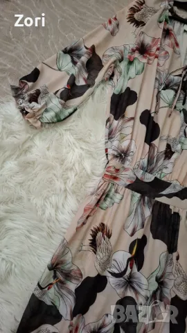 РАЗКОШНА дълга бежова рокля на едри цветя, снимка 7 - Рокли - 50091191