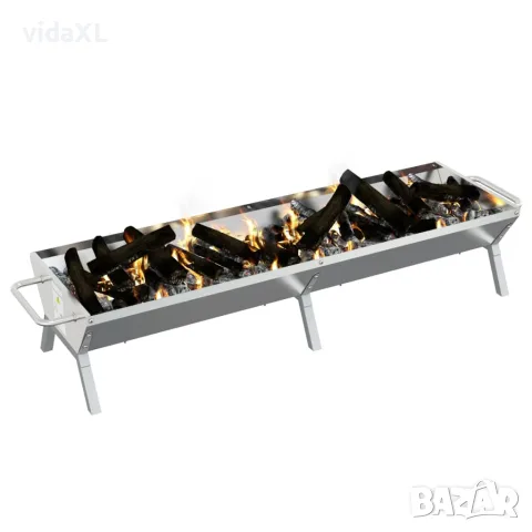 vidaXL Тава за барбекю, сребриста, 158x42x31 см, неръждаема стомана, снимка 3 - Барбекюта - 56146725