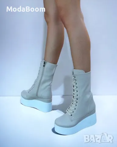 Боти на платформа - Кожа, снимка 5 - Дамски боти - 48758970