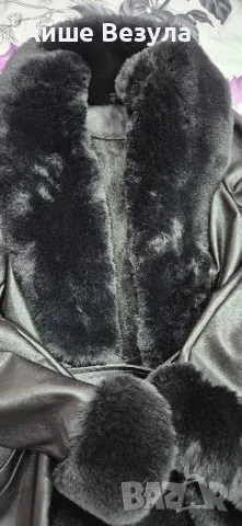 Дамско кожено яке, естествена кожа с богат еко пух. Размер L, снимка 11 - Якета - 48472943
