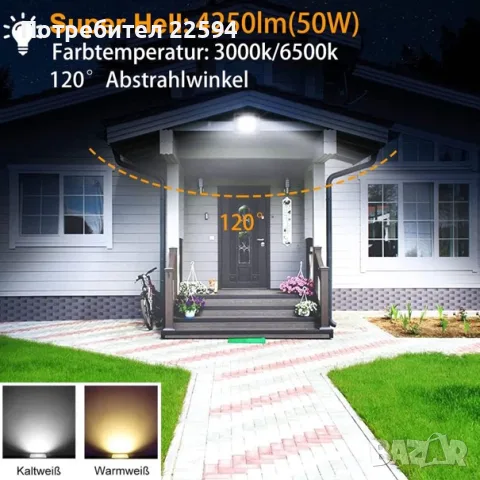 50 W LED външен прожектор IP66 с щепсел супер ярка 3 m кабел – студено бяло, снимка 4 - Прожектори - 55781630