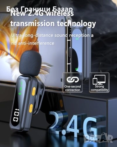 Нов Безжичен лапел микрофон за iPhone Android PC – 2 броя, шумофилтър, снимка 5 - Други - 51678628