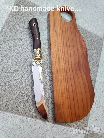 Мезеджийски нож в комплект с орехова дъска от марка KD handmade knives ловни ножове, снимка 3 - Ножове - 47975842
