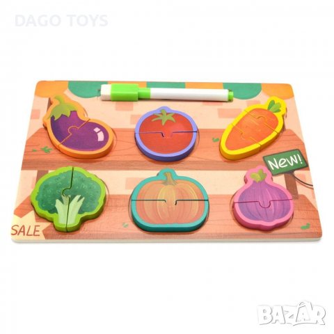 Дървен пъзел с дъска и маркер, снимка 3 - Образователни игри - 39795862