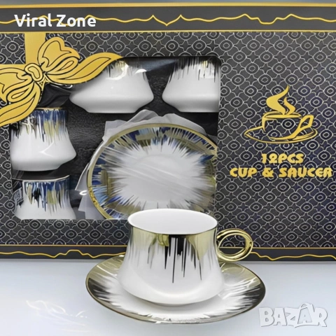 Сервиз 12 части за еспресо от порцелан, снимка 2 - Чаши - 53278389