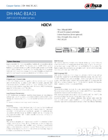 4В1: AHD HD-CVI HD-TVI PAL DAHUA DH-HAC-B1A21-0360 2 Mегапикселова IR 20 Метра Водоустойчива Камера, снимка 5 - HD камери - 41507027