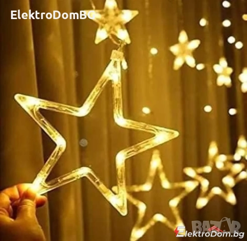 Голяма Коледна Украса тип Завеса ЗВЕЗДИ ;Led диоди 168 с опция за удължение, снимка 1