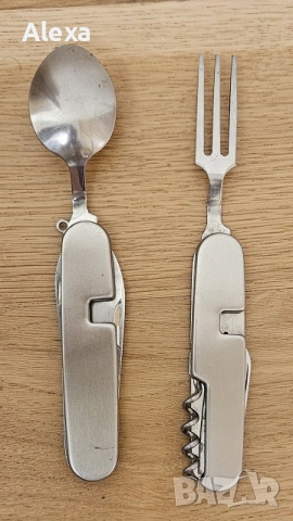 Къмпинг прибор 6 в 1 комбиниращ вилица лъжица отварачка ножче тирбушон шило, снимка 5 - Прибори за хранене, готвене и сервиране - 53541442