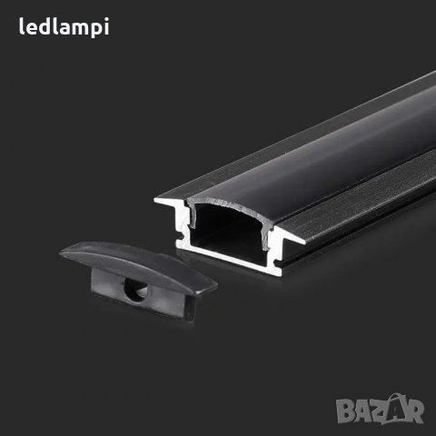Алуминиев Профил Черен За Вграждане За LED Лента 2000х24,7х7mm MILKY