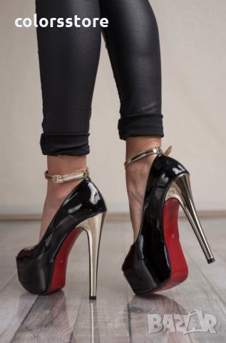 Сандали на ток черно и златно, снимка 2 - Сандали - 35739426