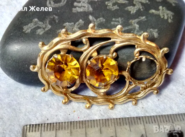 ИЗЯЩНА СТАРИННА ПОЗЛАТЕНА АР НУВО БРОШКА с ЮВЕЛИРНО ФАСЕТИРАН ЦИТРИН 29249, снимка 9 - Антикварни и старинни предмети - 48734068