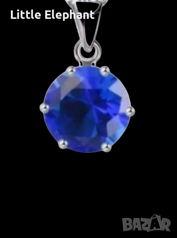 Сребърно колие с ланче dark blue cristal clean/ново