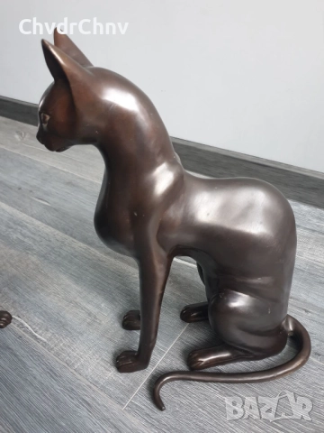 38см-10кг Risner статуетки/2бр чифт бронзови скулптури/фигури на египетски котки, снимка 5 - Статуетки - 52679843