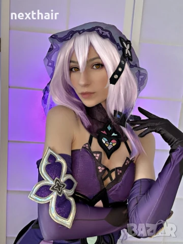 Аниме косплей розово лилава перука Honkai Star Rail Black Swan high quality cosplay, снимка 4 - Аксесоари за коса - 50451529