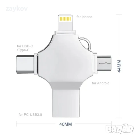 4 в 1 USB памет, 128GB, USB, Type-C, MicroUSB, iPhone, 3.0, Съвместима с всяко устройство, снимка 3 - Друга електроника - 50676090