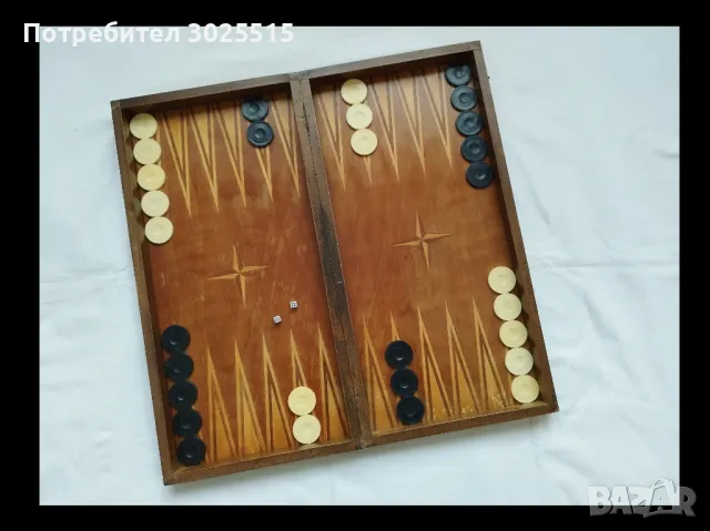 Табла за игра с пулове и зарчета в дървена кутия, Голяма, от старите