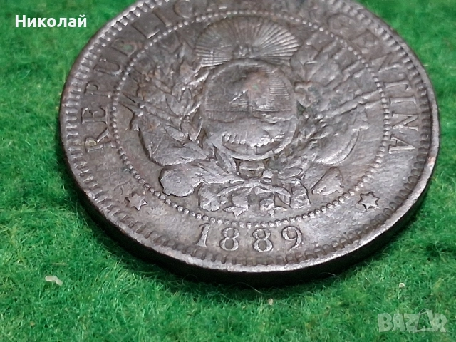 Монета 2 Сентавос 1889 Аржентина, снимка 2 - Нумизматика и бонистика - 52625936