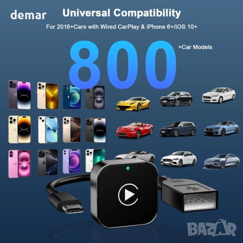 Безжичен CarPlay адаптер за iPhone, кабелен CarPlay към безжичен, Mini USB дизайн, снимка 7 - Аксесоари и консумативи - 51733765