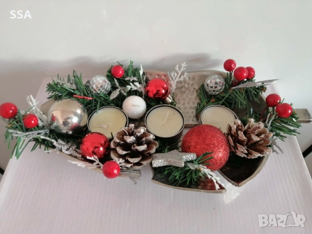 Коледен свещник в метално листо, снимка 3 - Декорация за дома - 52593470