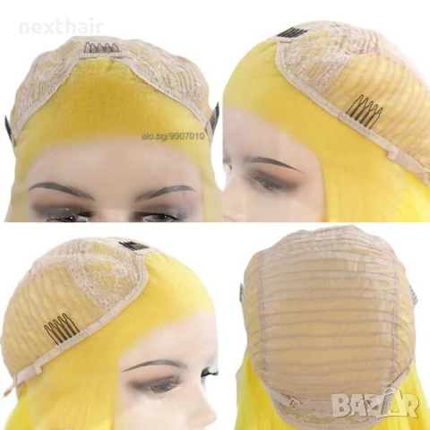 Дълга права жълта перука с дантела 13x4 – ефектен и модерен стил, снимка 3 - Аксесоари за коса - 52846825