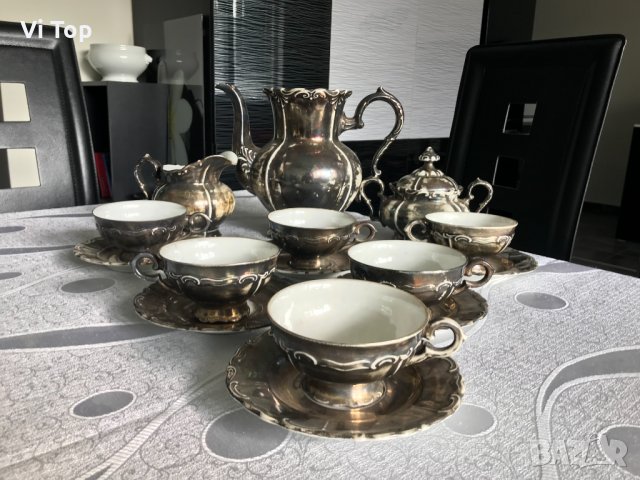 Немски костен порцелан посребрен ,1900г , снимка 4 - Сервизи - 34293935