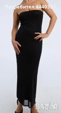 Дълга дамска черна рокля с камъни , снимка 2 - Рокли - 49877657