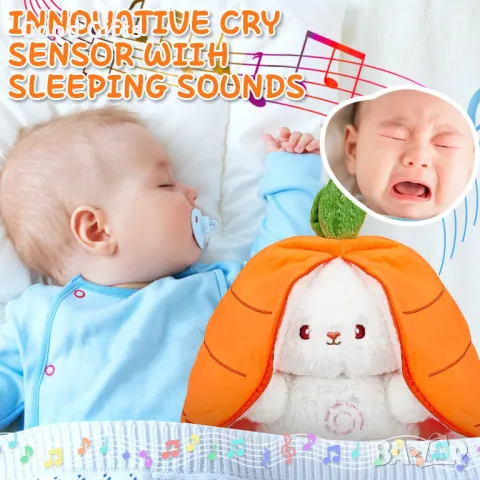 Дишаща плюшена играчка Зайче, Плюшена играчка за сън Заек, снимка 3 - Плюшени играчки - 47756023