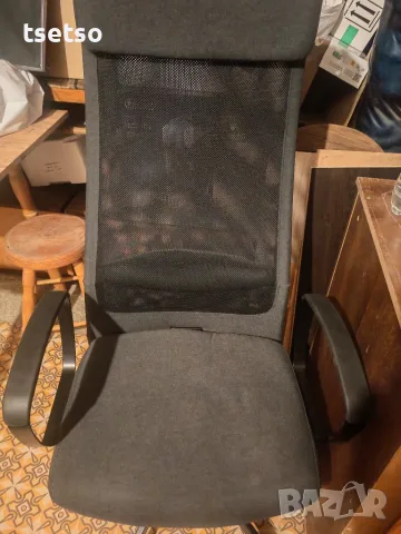 Геймърски стол IKEA MARKUS VISSLE, тъмносив, 62x60 см, регулируем с лумбална упора, снимка 3 - Столове - 55878198