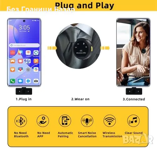 Нов Безжичен микрофон KozyOne с Type-C, 40ч, за видео и стрийминг, снимка 2 - Микрофони - 47272247