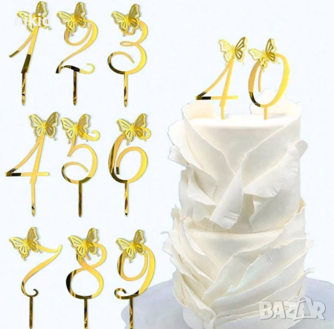 едра Златна цифра число с пеперуда твърд Акрил пластмаса топер торта мъфин украса рожден ден юбилей